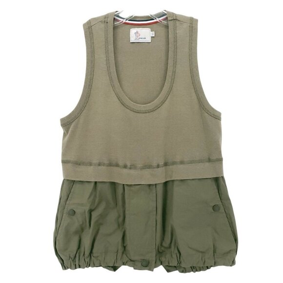 Moncler Canotta Women's Army Green Tank Top Bubble Hem Snap Drawstring EUC Sz XS - Picture 1 of 10